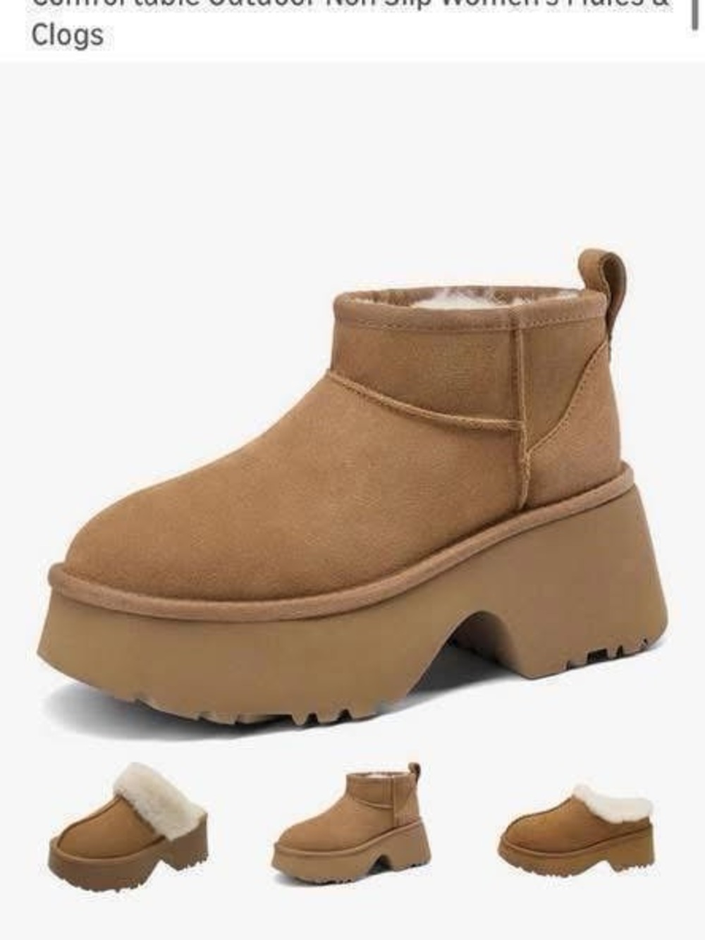 Women’s Tan Platform Ankle Boots - Cozy Faux Shearling